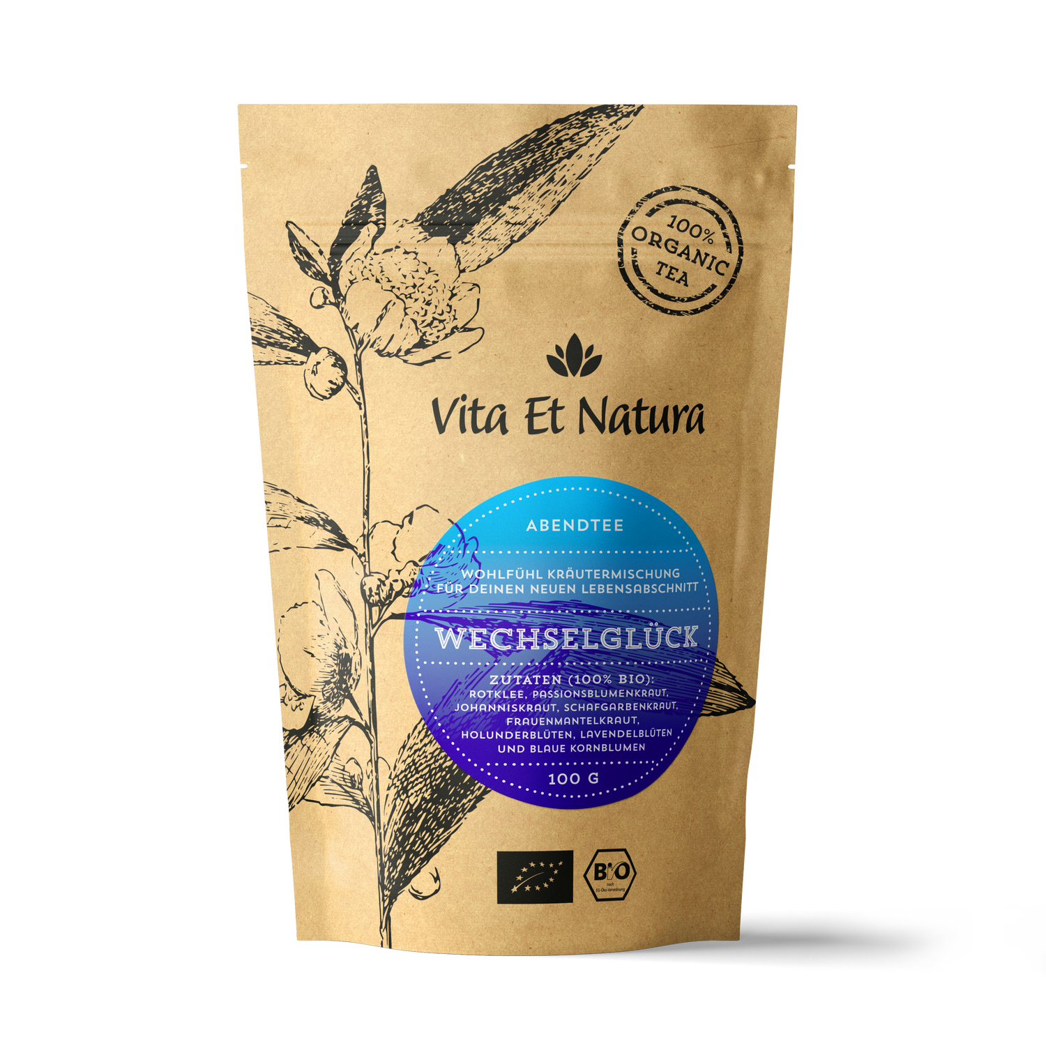 100% Bio Kräutertee mit hochdosiertem Rotklee und weiteren Frauenkräutern - Zur Hitzewallungen und Menopause - Entspannung pur für dein tägliches Abend-Ritual