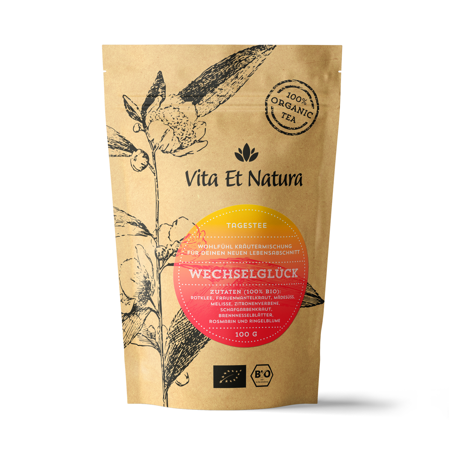 100% Bio Kräutertee mit hochdosiertem Rotklee und weiteren Frauenkräutern - Zur Hitzewallungen und Menopause - Die Alternative zum Kaffee für dein Energie Kick jeden Morgen