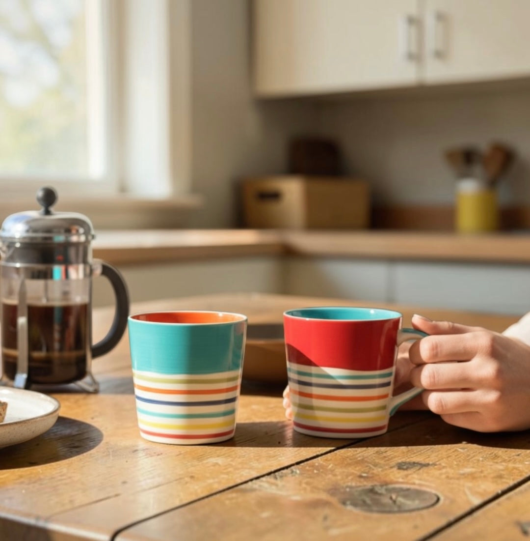 0,4 l Tasse aus Steinzeug – Türkis gestreift