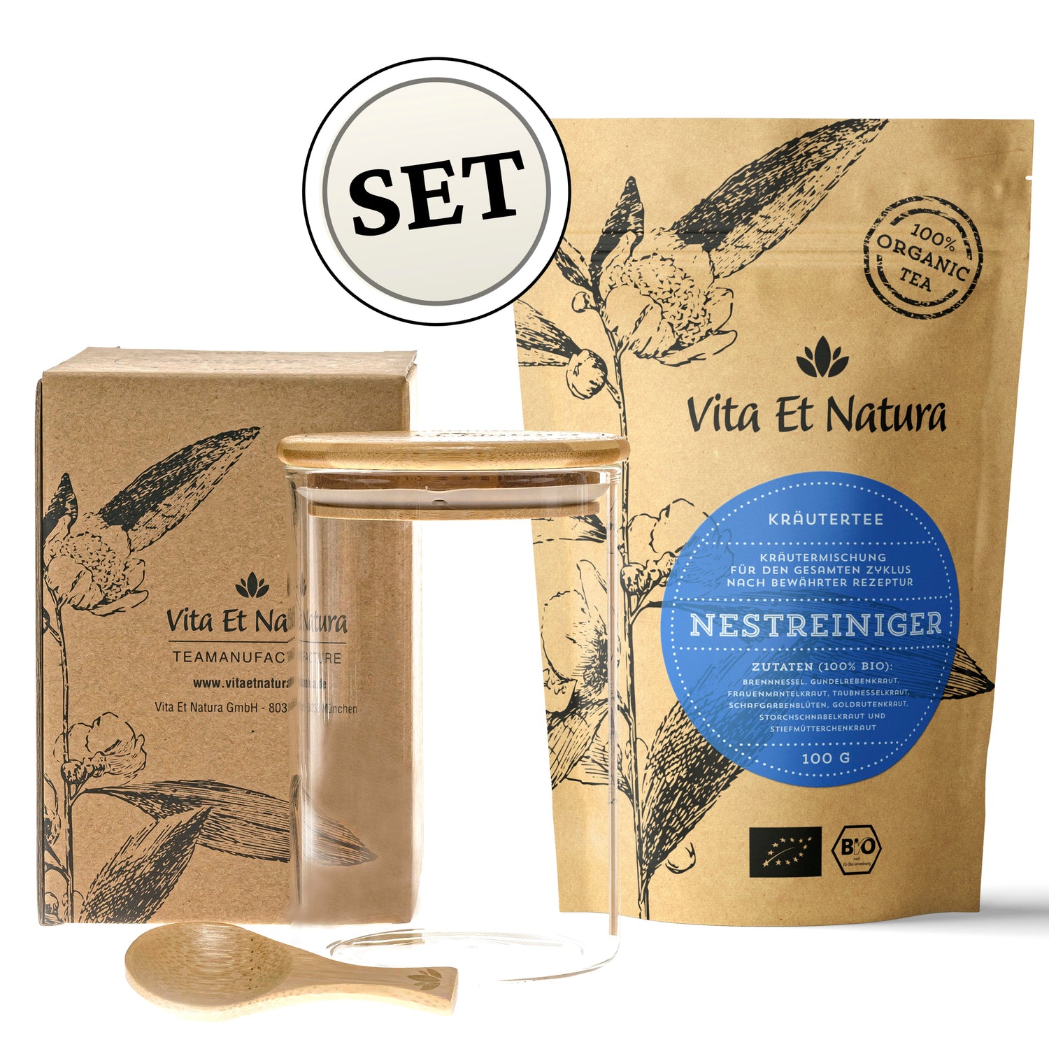 Nestreiniger-Tee und Vorratsglass SET